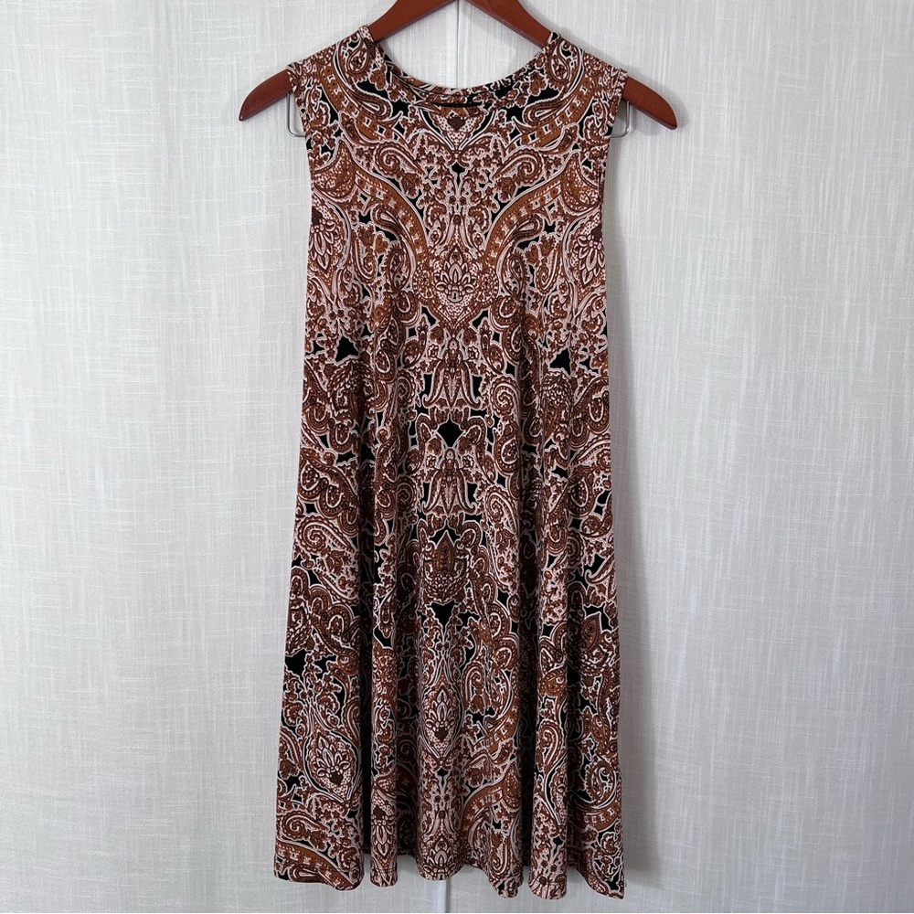 Nicole Miller Shift Swing Sleeveless Paisley Brown Flowy Dress Size M